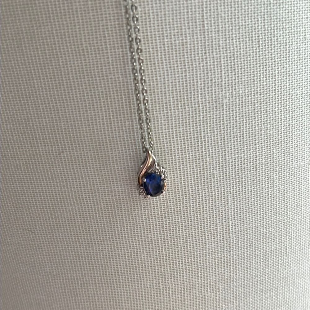 Blue Sapphire and Silver/gold Teardrop Pendant Necklace